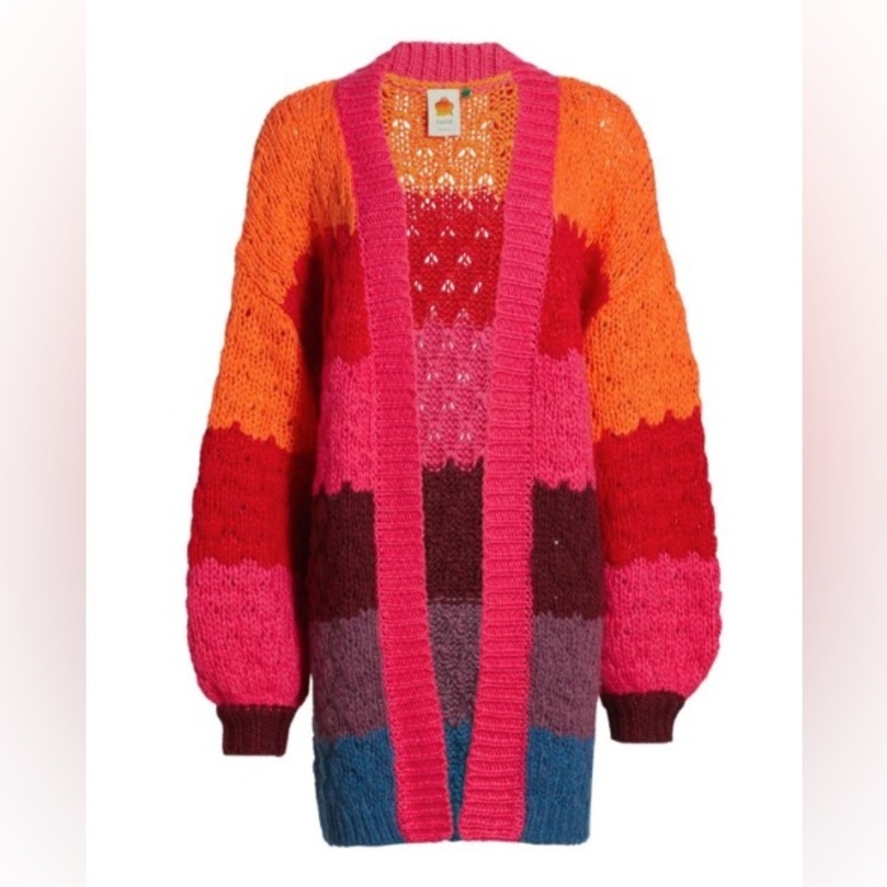 FARM RIO Rainbow Striped Long Knit Cardigan